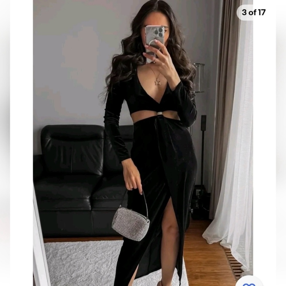 NWT ZARA VELVET MIDI CUTOUT DRESS - M - Picture 3 of 13